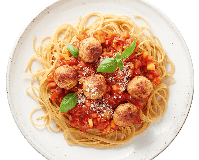 Spaghetti met veggie balletjes in tomaten-venkelsaus