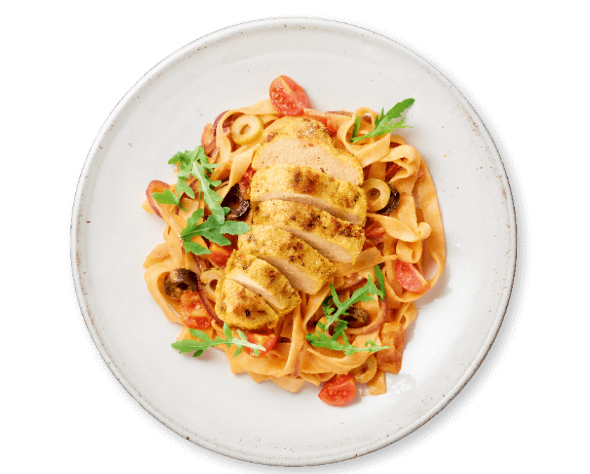 Romige pasta met tomaat en veggie filets