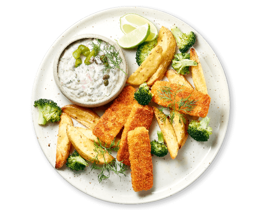 Vegan zeesticks met geroosterde broccoli en homemade tartaar