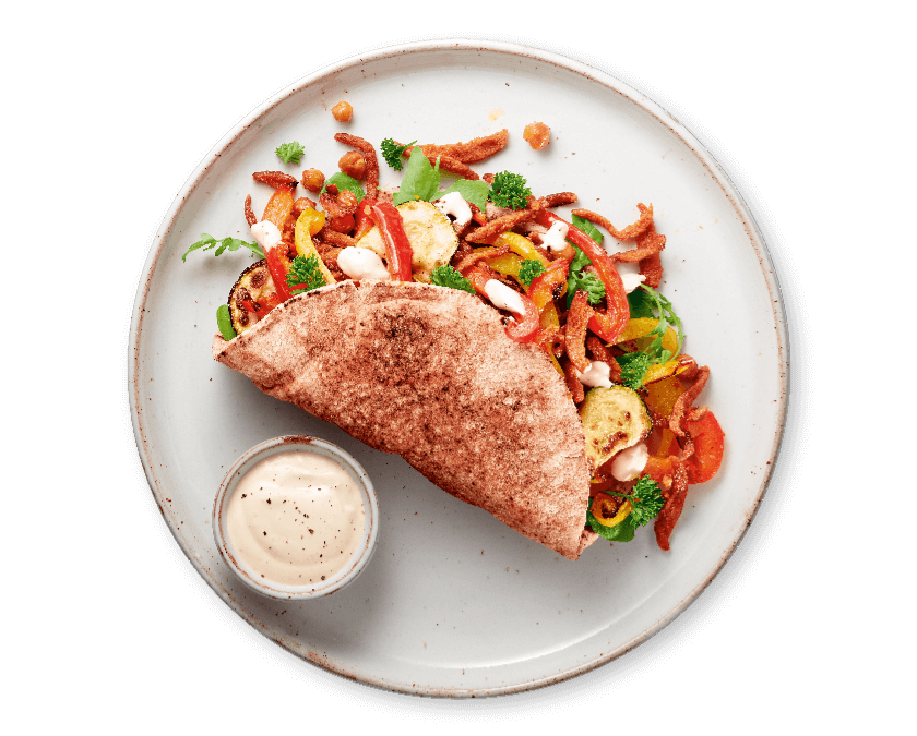Pitabroodjes met gegrilde groenten en vegan gyros